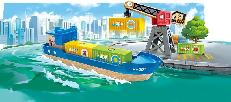 Hape Railway Ξύλινο Cargo Πλοίο & Γερανός - E3792A - φωτογραφία 7