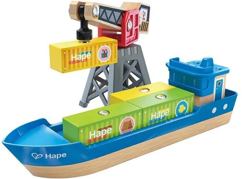 Hape Railway Ξύλινο Cargo Πλοίο & Γερανός - E3792A - φωτογραφία 3