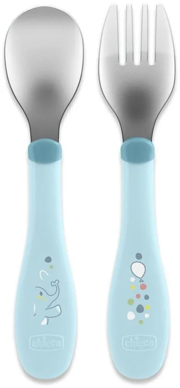 Chicco Σετ Πιρούνι-Κουτάλι Μεταλλικό 18+ Μηνών Natural Σιέλ (F05-16102-25)