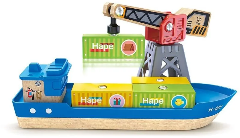Hape Railway Ξύλινο Cargo Πλοίο & Γερανός - E3792A