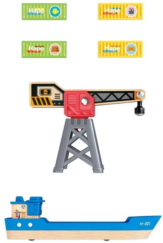 Hape Railway Ξύλινο Cargo Πλοίο & Γερανός - E3792A - φωτογραφία 5
